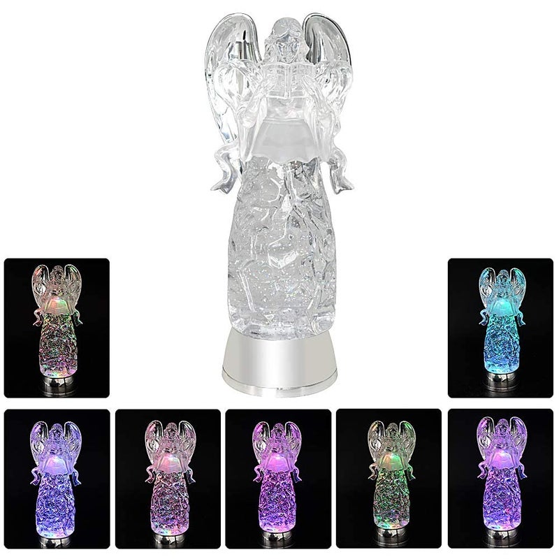 DRomance 11" Angel Snow Globe Lantern Battery Operated with 6 Hour Timer Color Changing LED Light Reading Angel Swirling Glitter Water Lamp Thanksgiving Christmas Holiday Decor Gift - Image 4